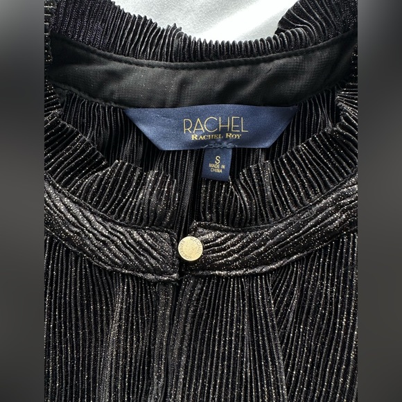 NEW Rachel Rachel Roy Black Gold Metallic Pleated Halter Neck Top - Picture 4 of 6